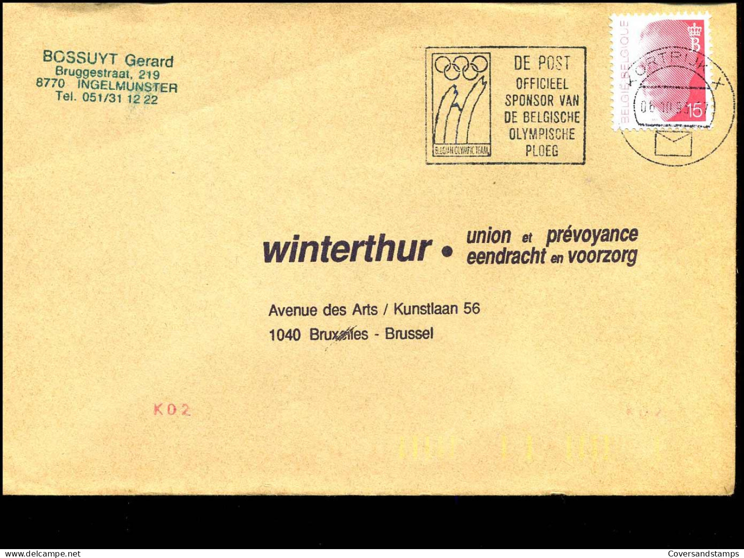 Cover Van Kortrijk Naar Brussel - "Winterthur" - Briefe U. Dokumente