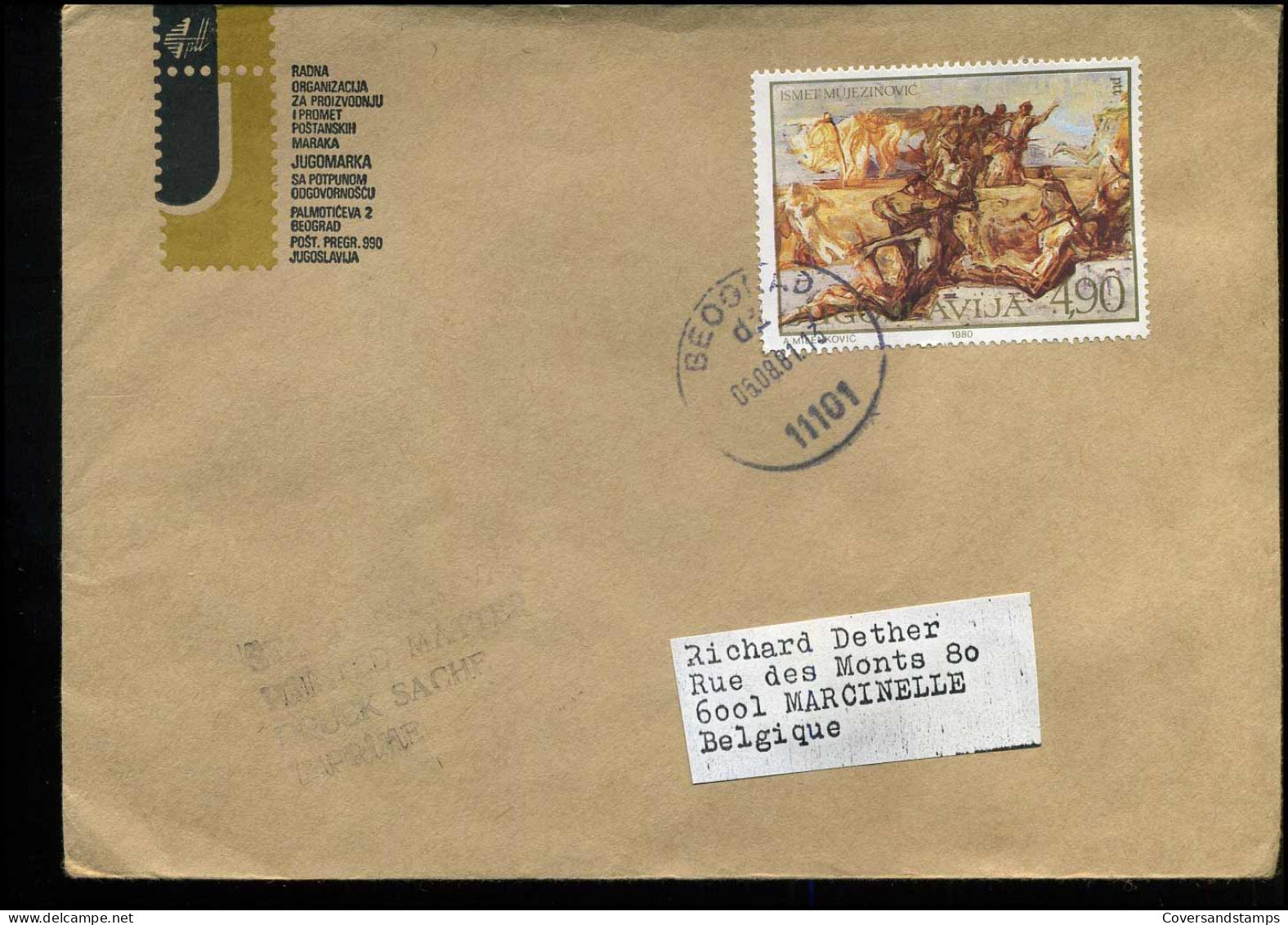 Cover From Yugoslavia To Marcinelle, Belgium - Briefe U. Dokumente