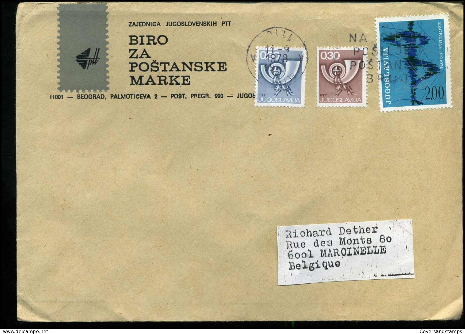 Cover From Yugoslavia To Marcinelle, Belgium - Brieven En Documenten