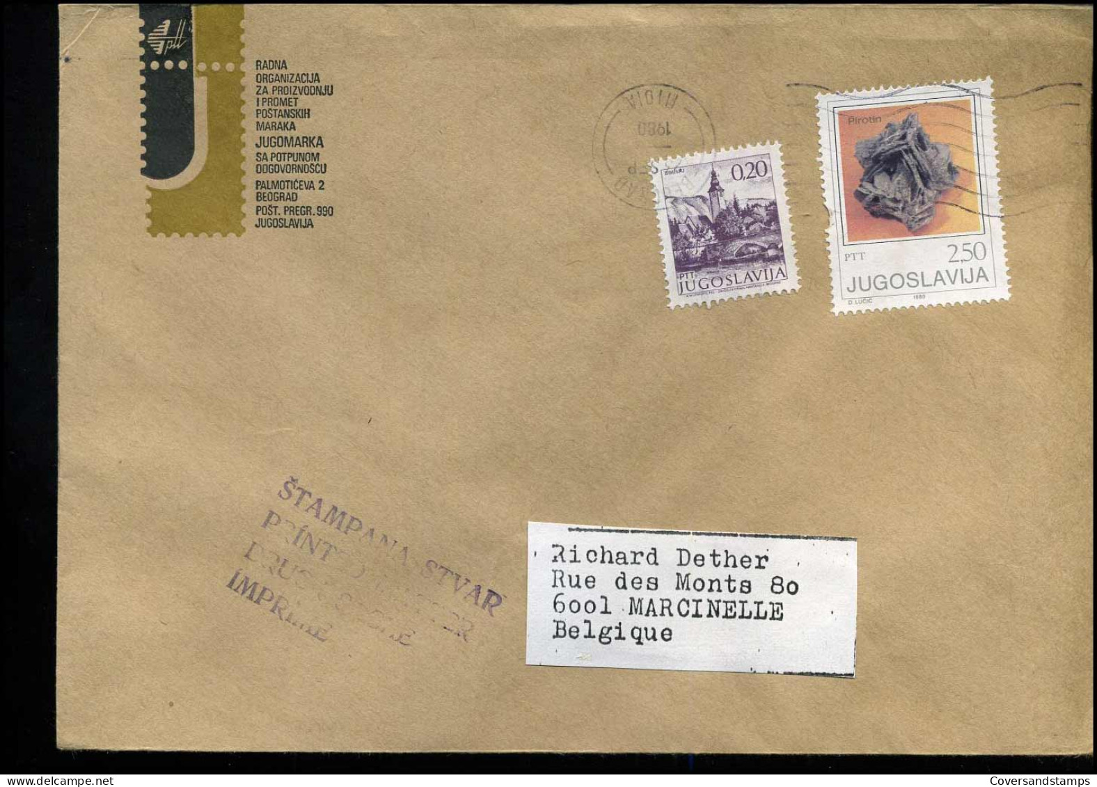 Cover From Yugoslavia To Marcinelle, Belgium - Covers & Documents