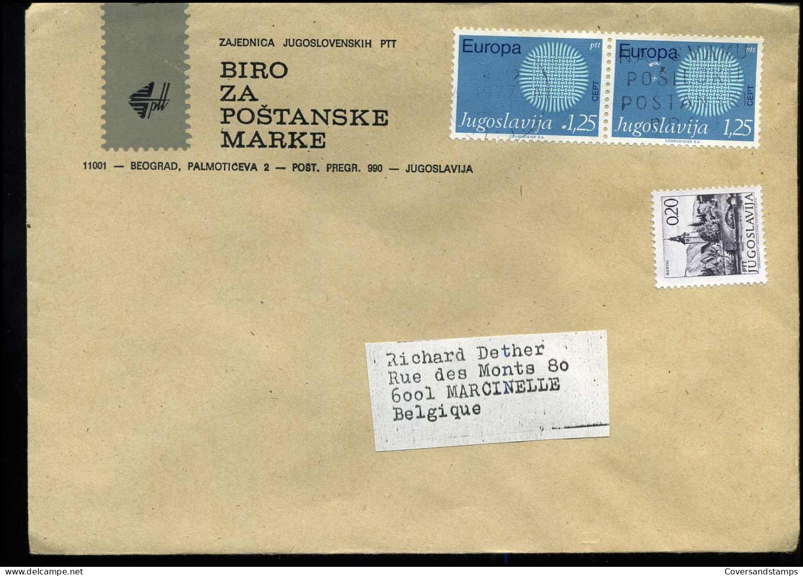 Cover From Yugoslavia To Marcinelle, Belgium - Briefe U. Dokumente