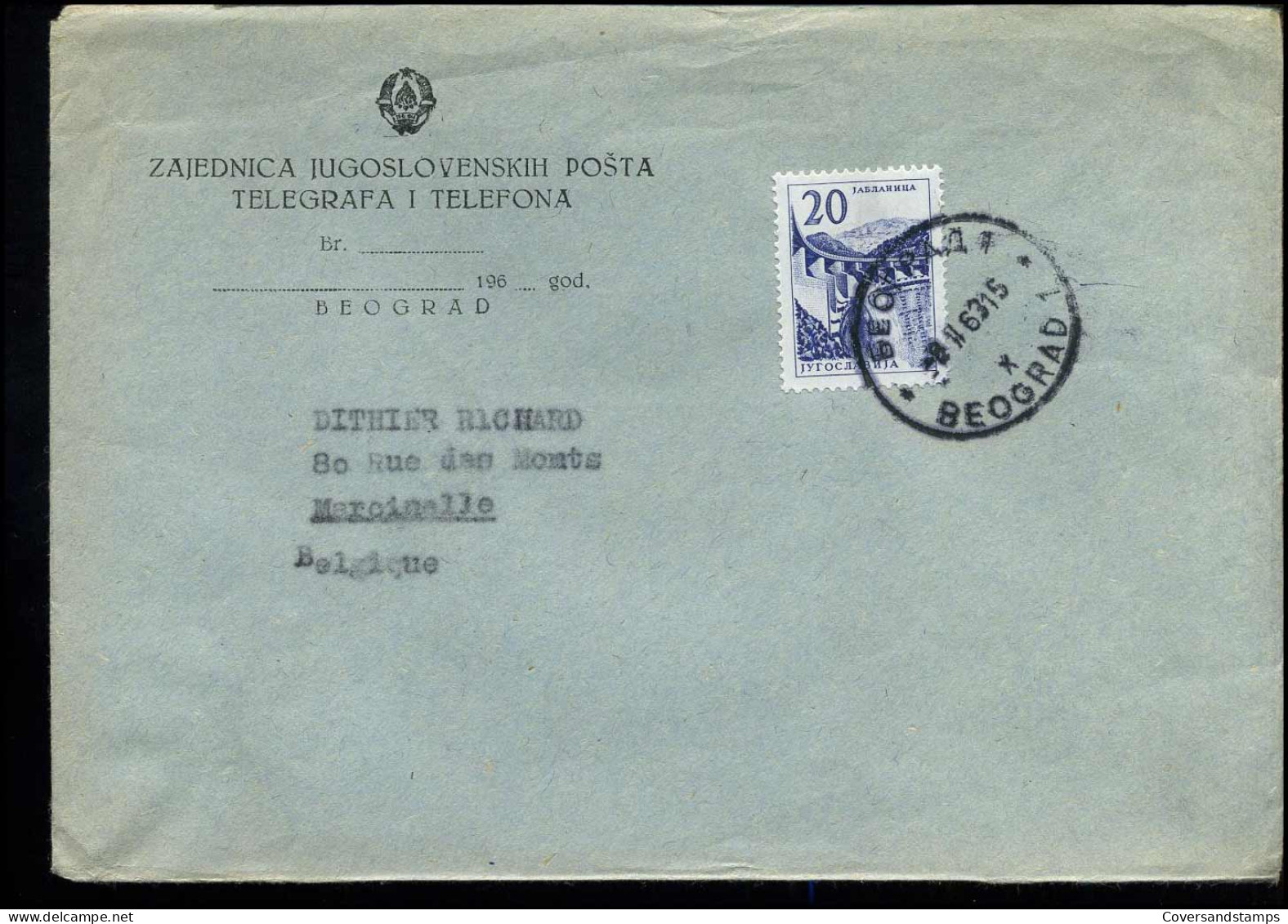 Cover From Yugoslavia To Marcinelle, Belgium - Briefe U. Dokumente