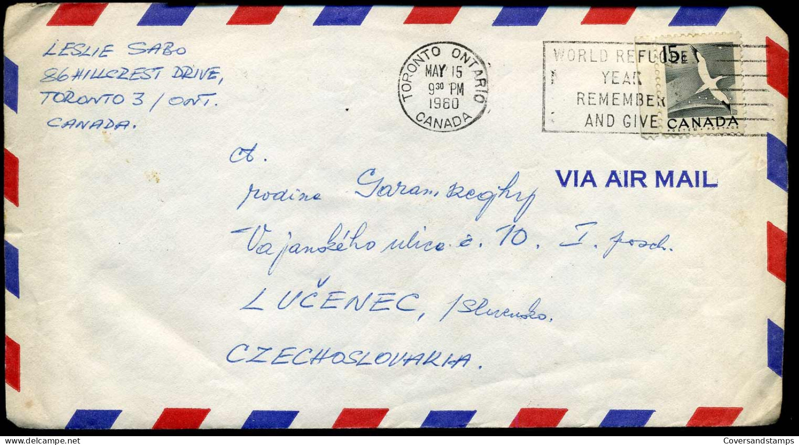 Cover From Canada To Czechoslovakia - Cartas & Documentos