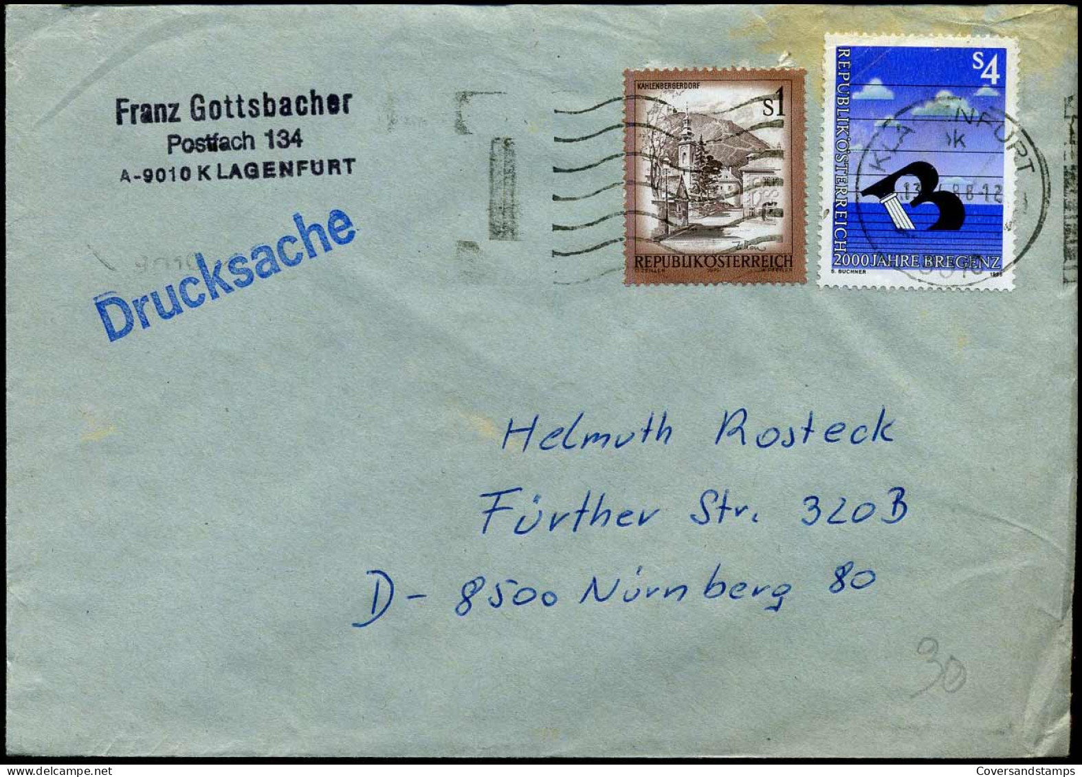 Cover To Nürnberg, Germany - "Franz Gottsbacher, Klagenfurt" - Briefe U. Dokumente
