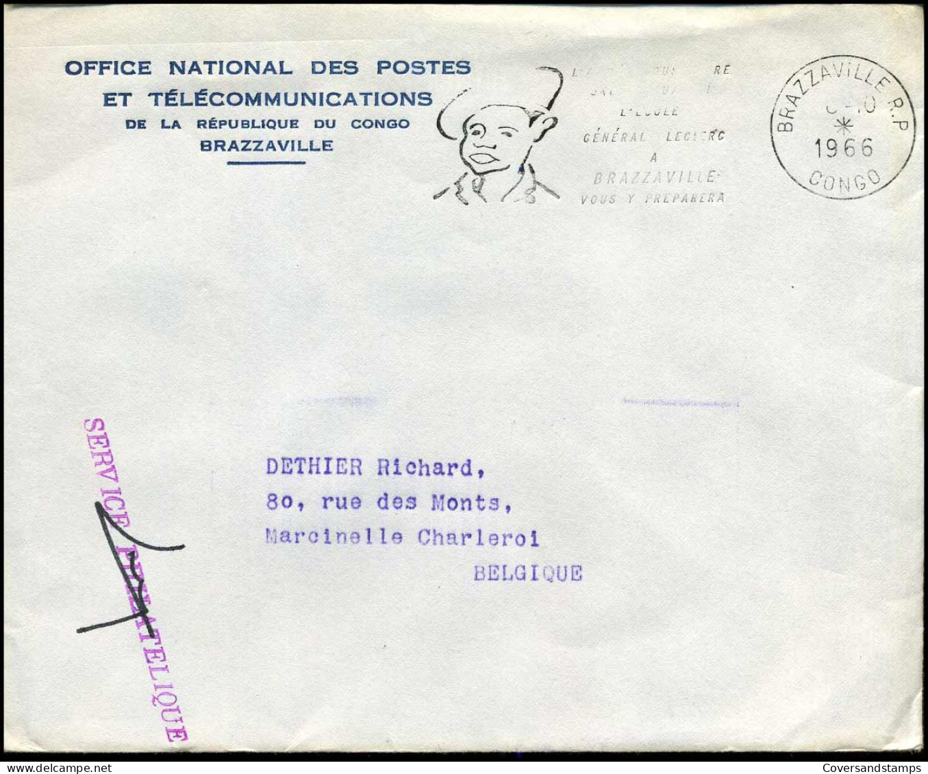 Cover To Marcinelle, Belgium - "Office National Des Postes Et Télécommunications" - Usados