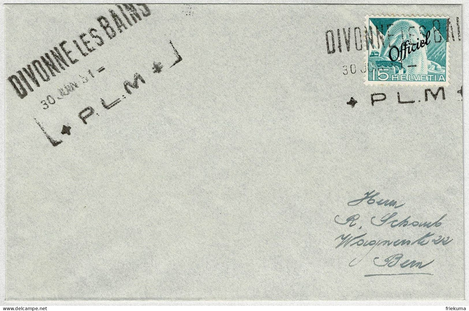 Schweiz 1951, Brief Schiffstation Divonne Les Bains PL.M, Technik Und Landschaft Officiel - Oficial