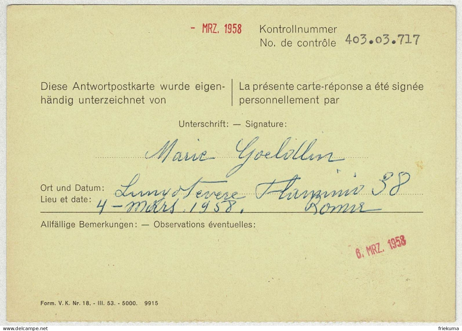 Schweiz 1958, Antwort-Postkarte Bern, Technik Und Landschaft Officiel - Oficial