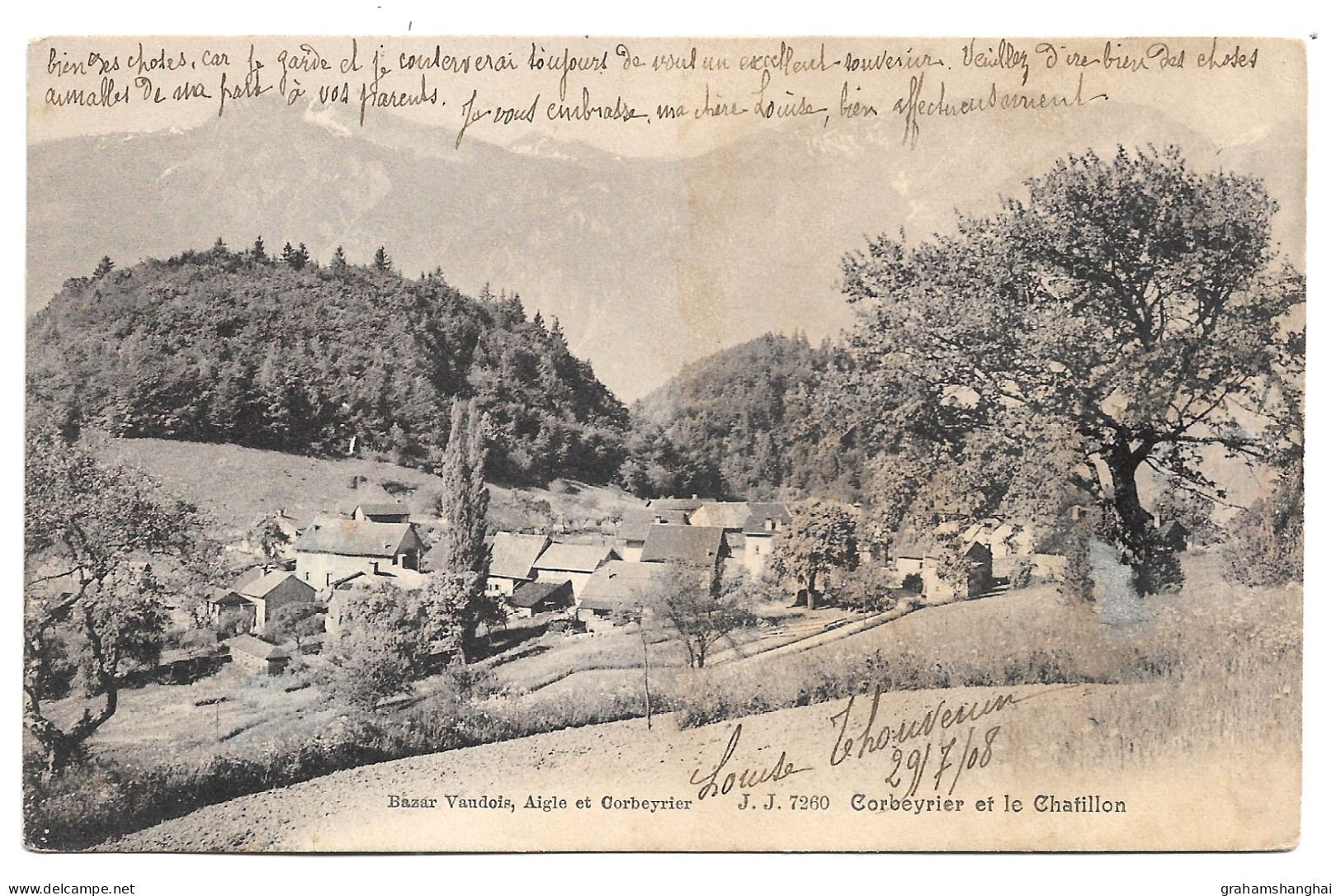 Postcard Switzerland VD Vaud Corbeyrier & Le Chatillon Jullien 7260 Posted 1908 Long Message From French Tourist - Corbeyrier