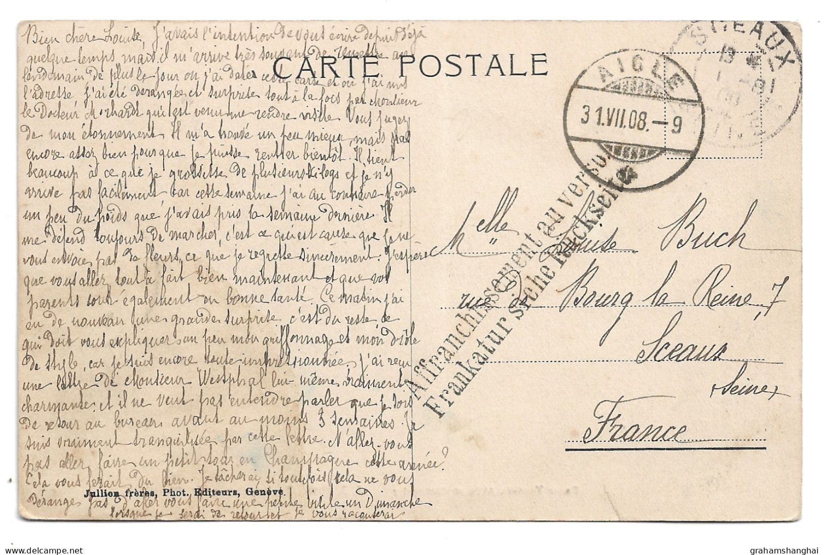 Postcard Switzerland VD Vaud Corbeyrier & Le Chatillon Jullien 7260 Posted 1908 Long Message From French Tourist - Corbeyrier