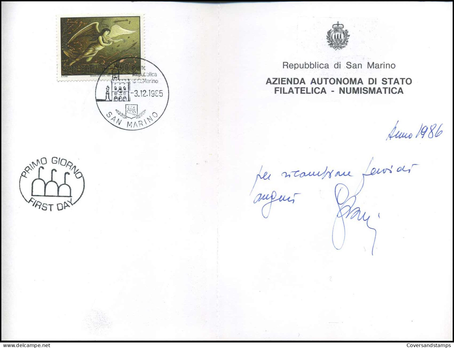 Christmas Wishes 1985 San Marino Postal Office - Storia Postale