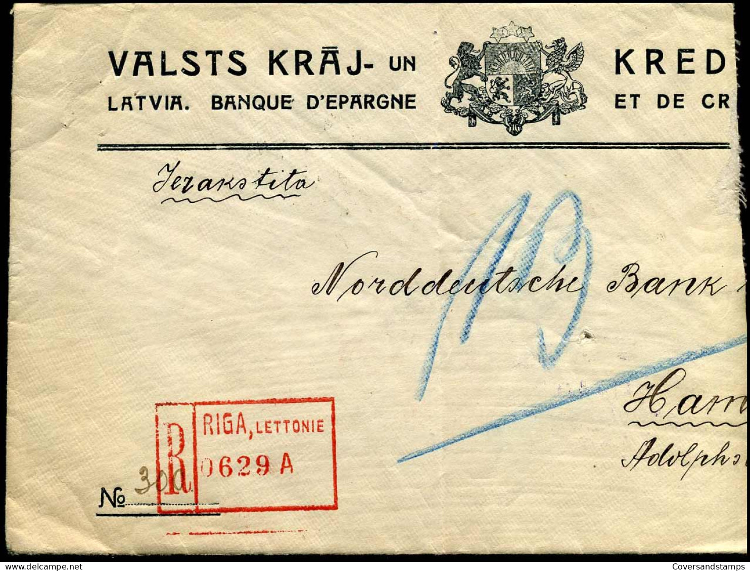 Registered Cover To Hamburg, Germany - "Valsts Kraj-Kredit ...., Latvia - Banque D'épargne" - Letland