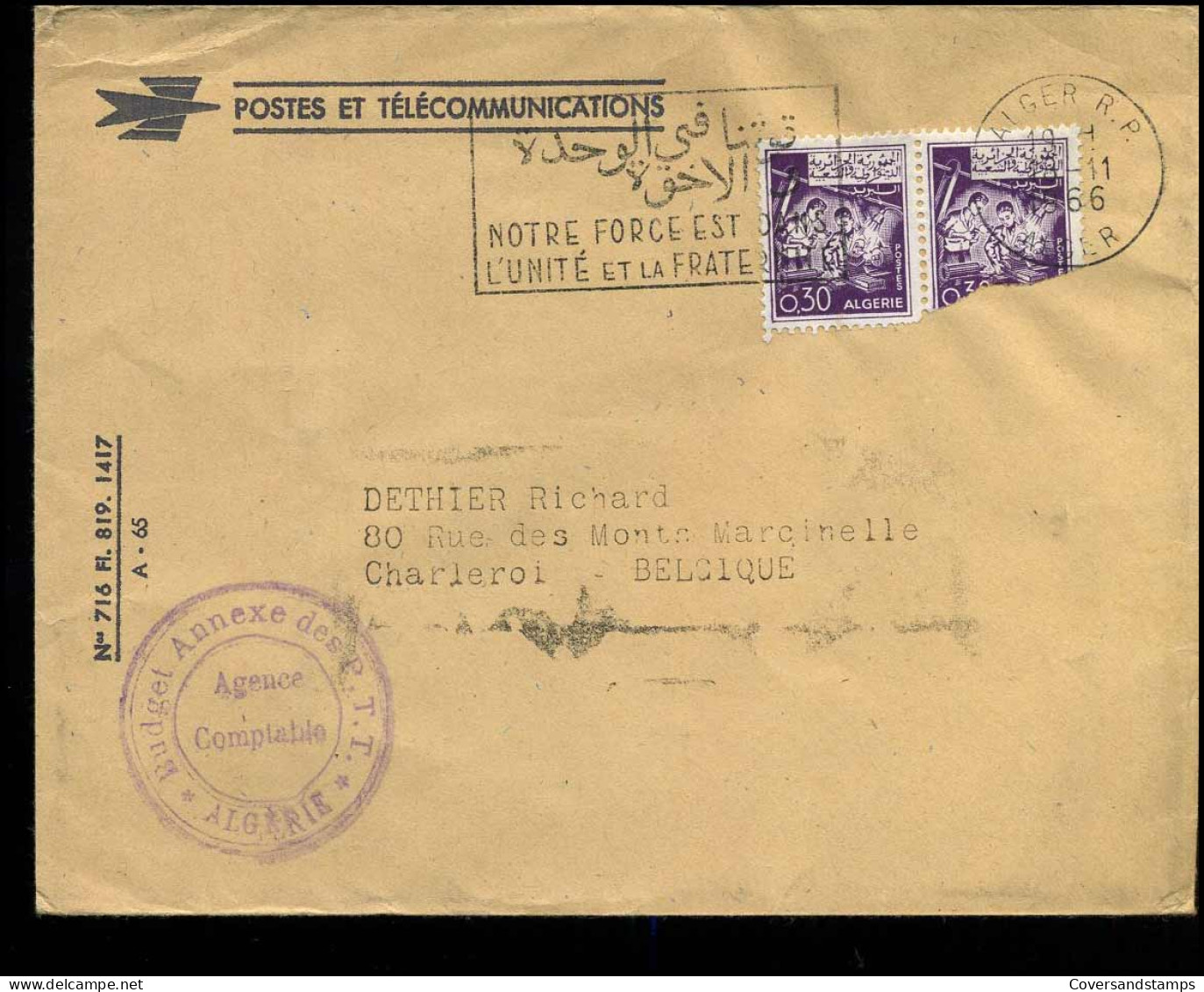 Cover To Charleroi, Belgium - Algeria (1962-...)