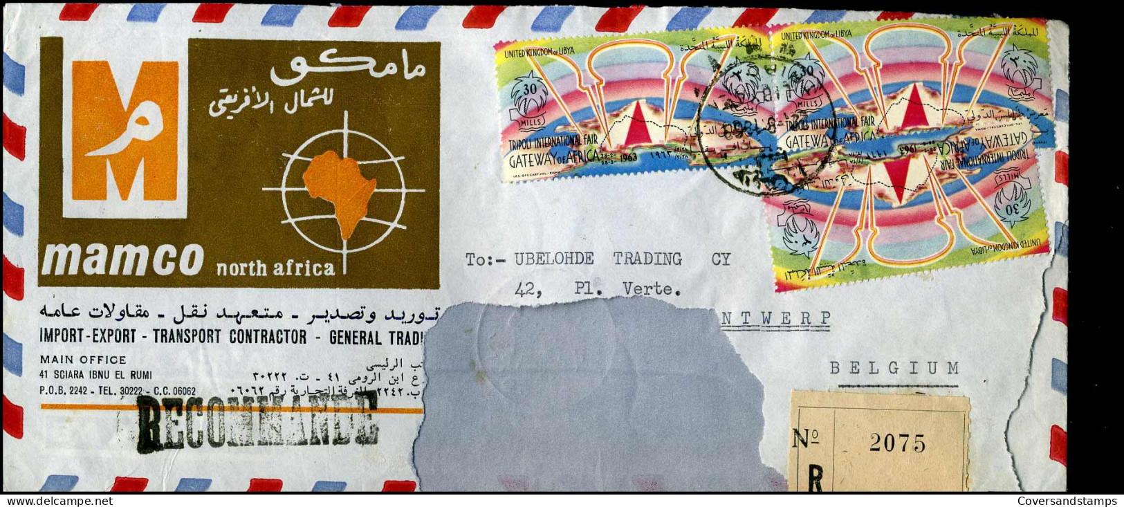 Registered Cover To Antwerp, Belgium - "Mamco North Africa, Import-export" - Libia