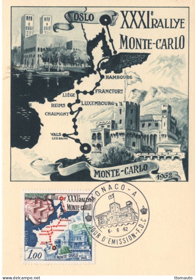 Monaco -  XXXIe Rallye De Monte-Carlo 1962 -  Départ: Oslo - Maxi Carte Postale -  Premier Jour FDC - Rally