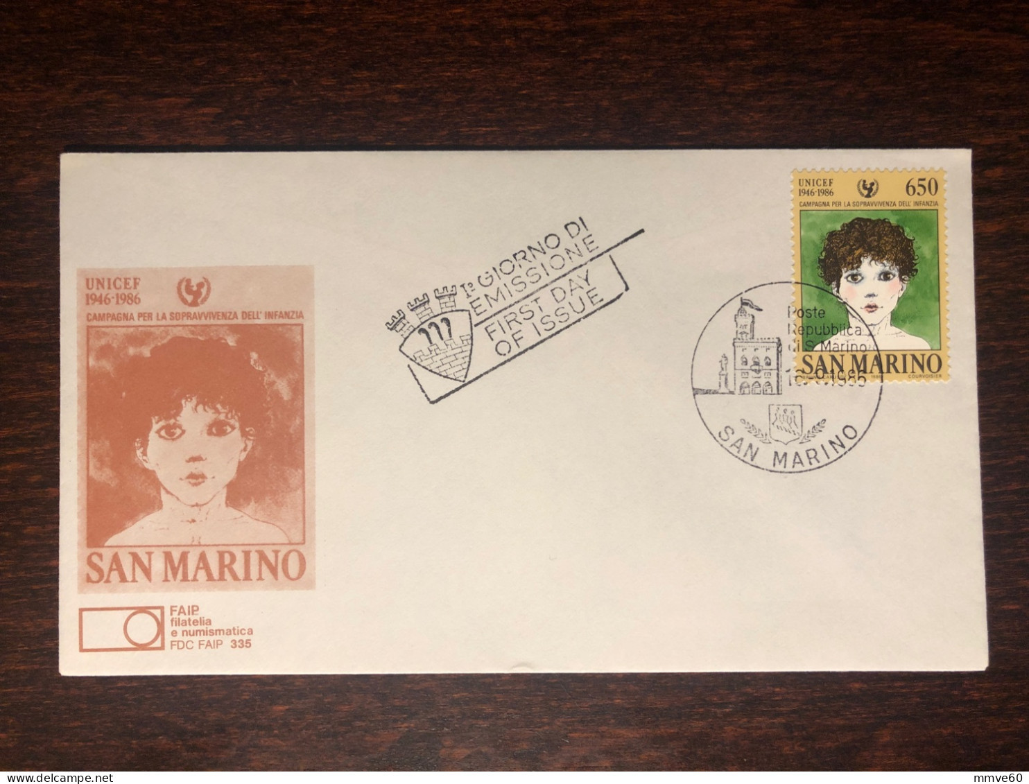 SAN MARINO FDC COVER 1986 YEAR UNICEF CHILD HEALTH MEDICINE STAMPS - FDC