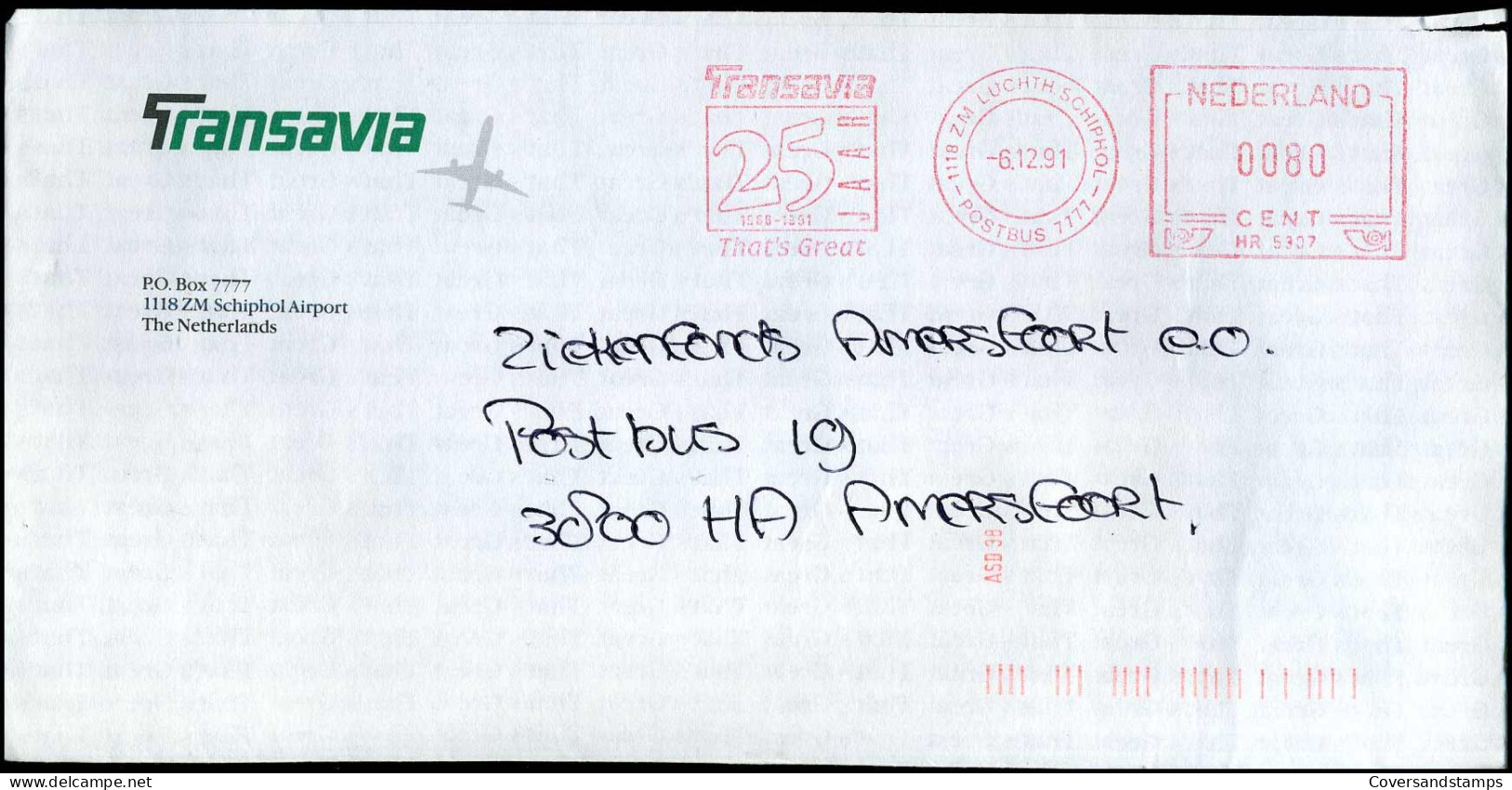 Cover To Amersfoort - 'Transavia' - Cartas & Documentos