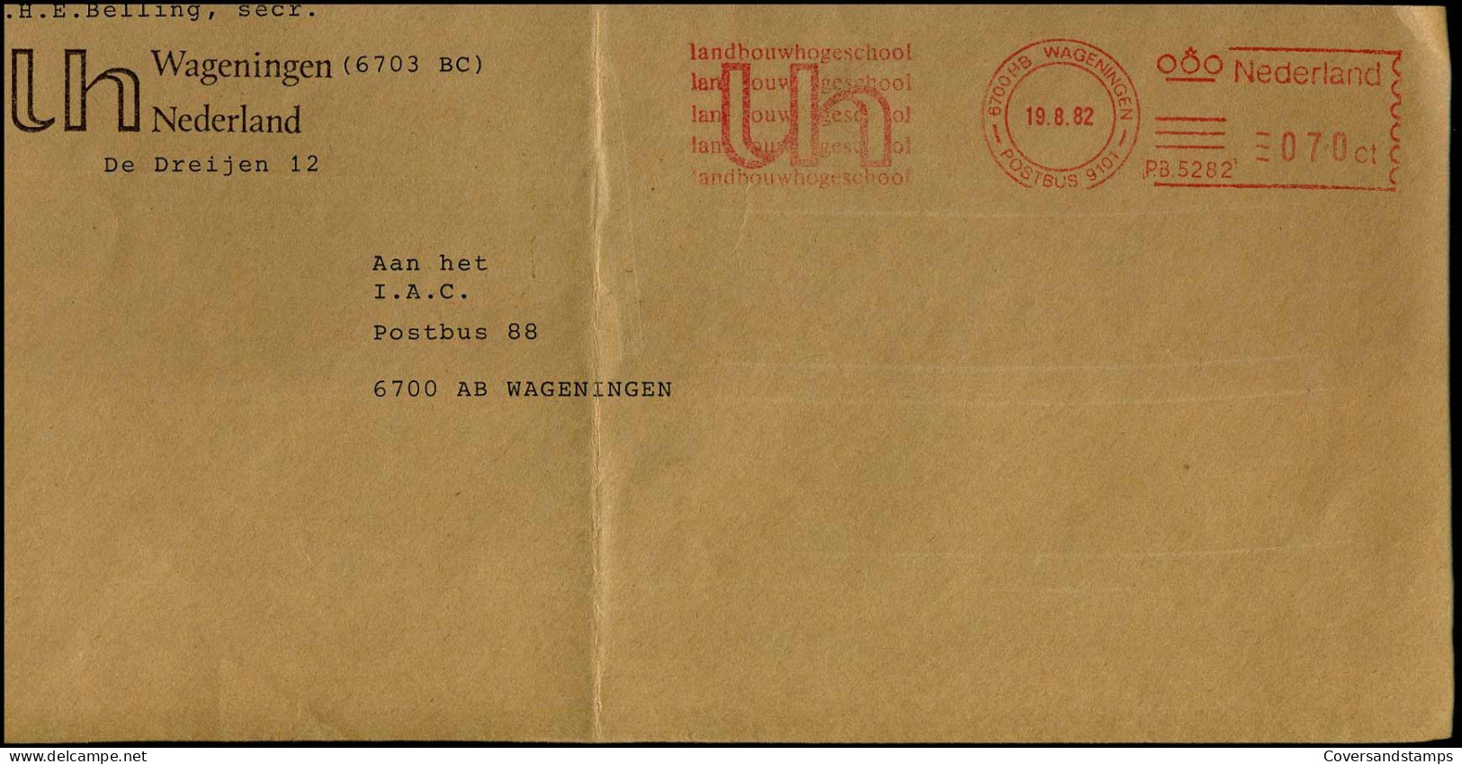 Cover To Wageningen - 'Landbouw Hogeschool Wageningen' - Briefe U. Dokumente