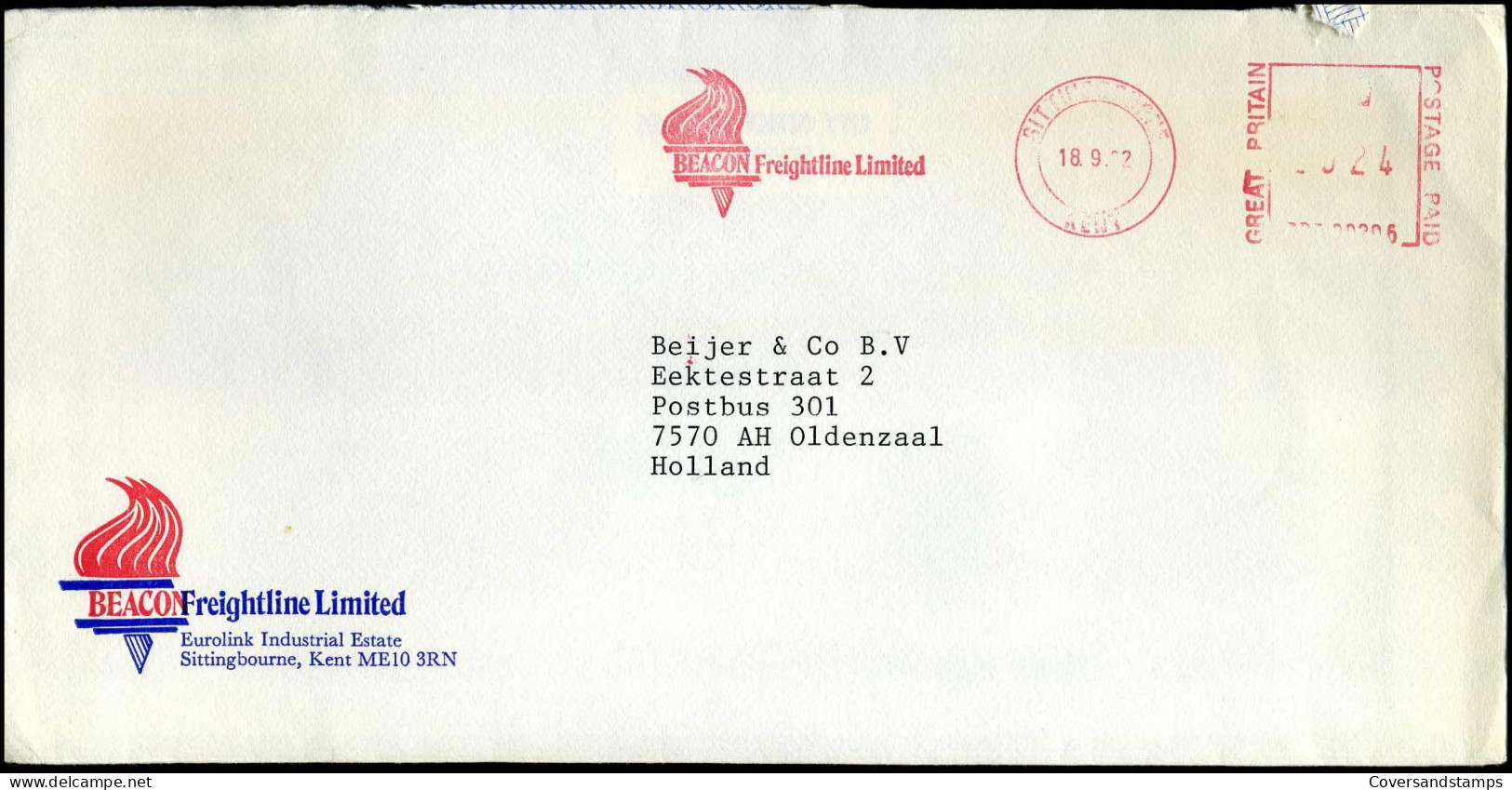 Cover To Oldenzaal, Netherlands - 'Beacon Freightline Limited, Sittingbourne' - Covers & Documents