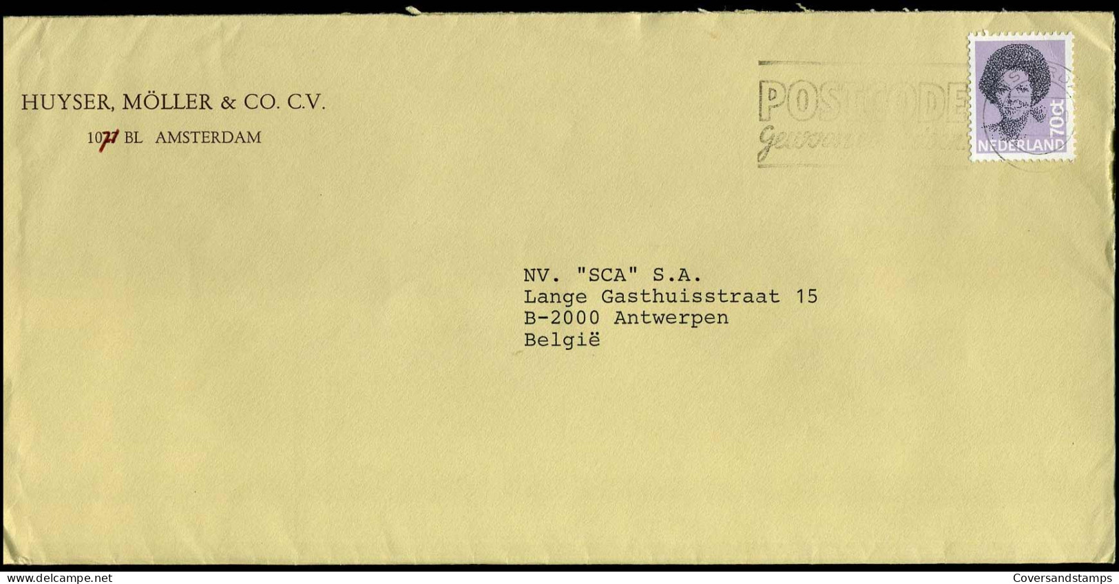 Cover To Antwerp, Belgium - 'Huyser, Möller & Co C.V., Amsterdam' - Storia Postale