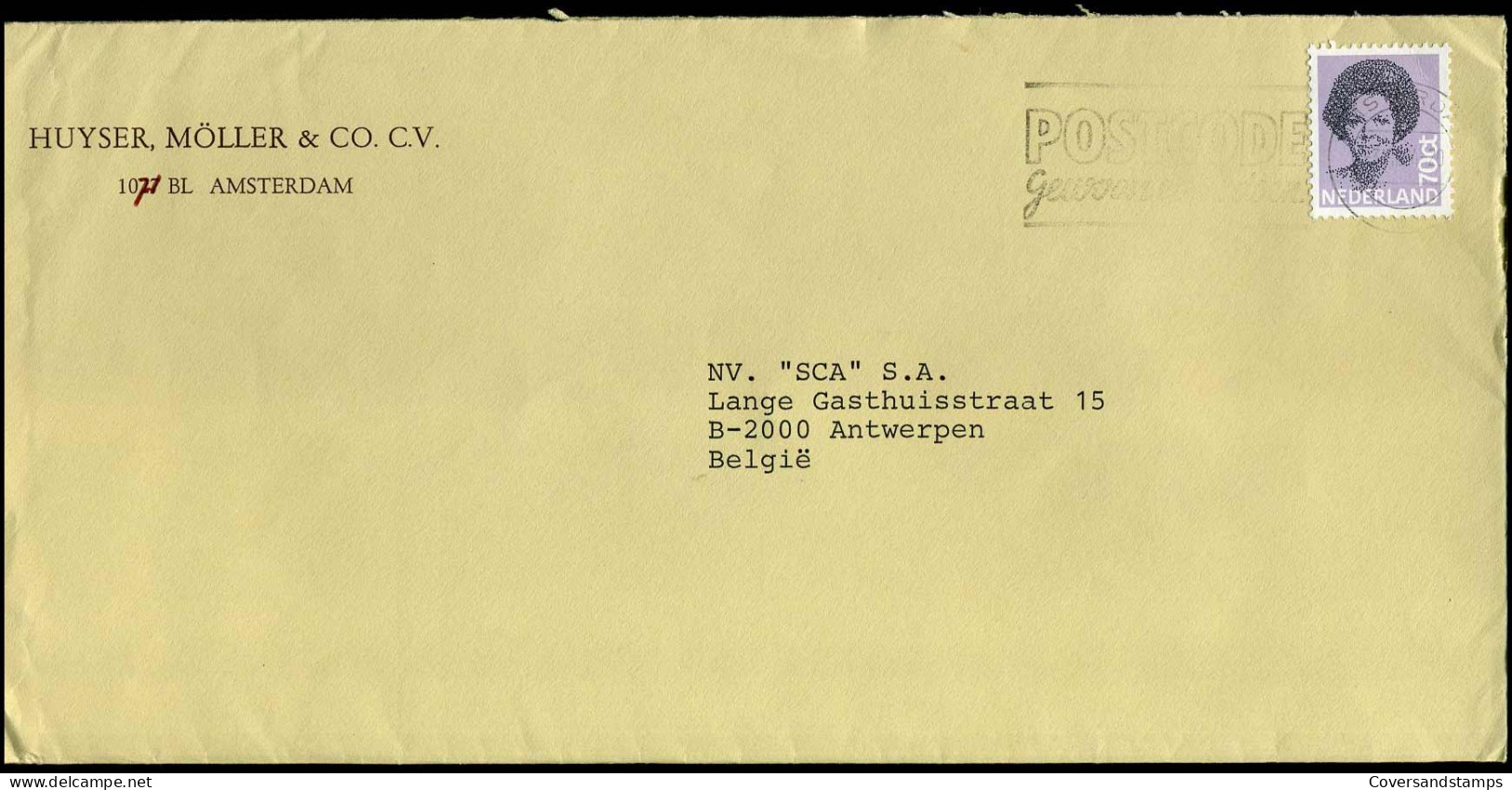 Cover To Antwerp, Belgium - 'Huyser, Möller & Co C.V., Amsterdam' - Lettres & Documents