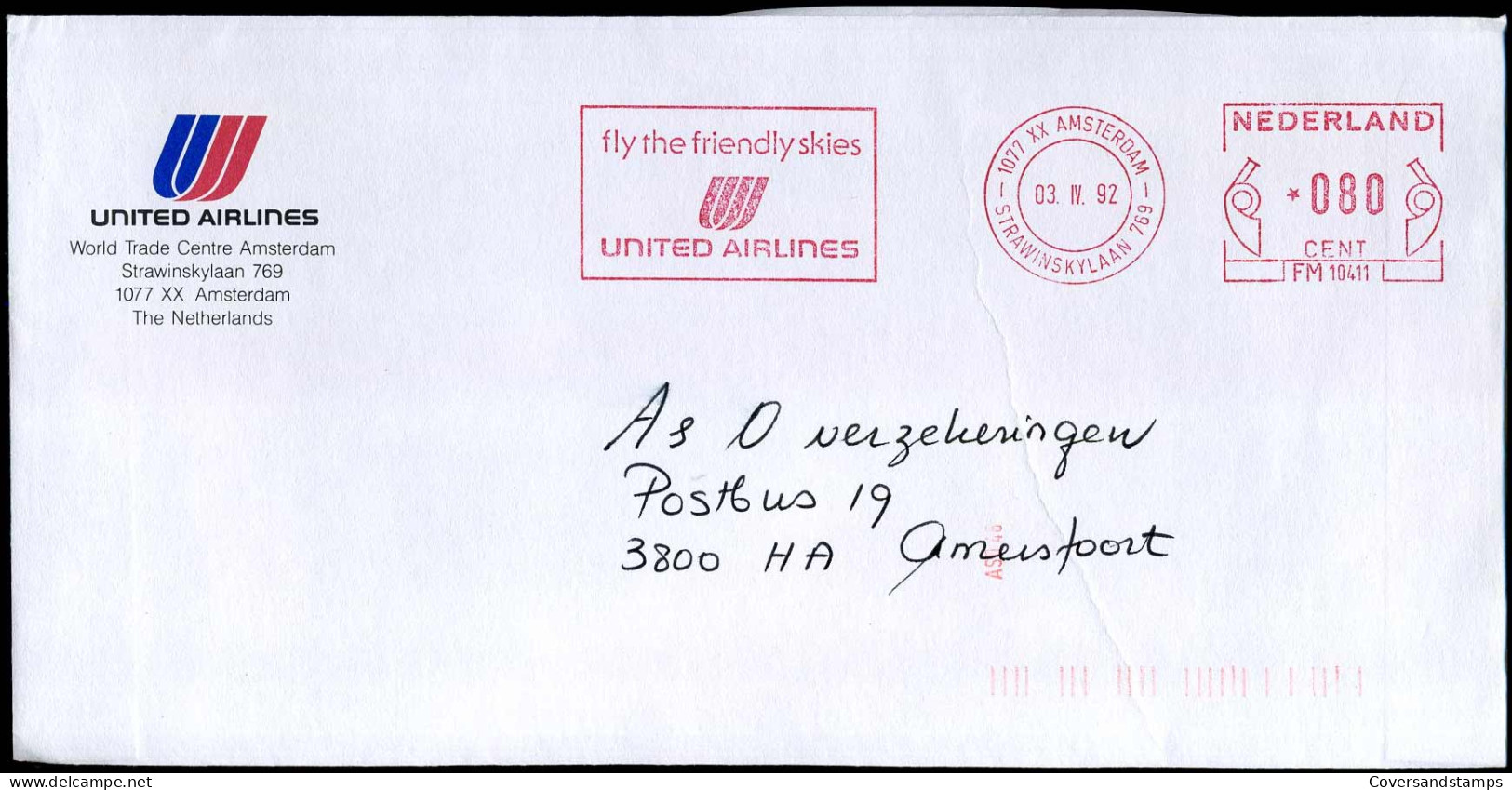 Cover To Amersfoort - 'United Airlines, Amsterdam'' - Lettres & Documents