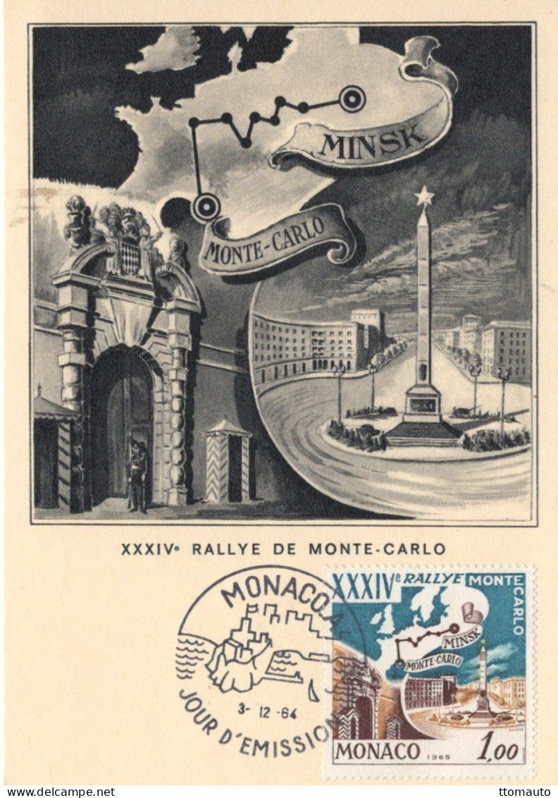 Monaco -  XXXIVe Rallye De Monte-Carlo 1965 -  Départ: Minsk - Maxi Carte Postale -  Premier Jour FDC - Rallyes