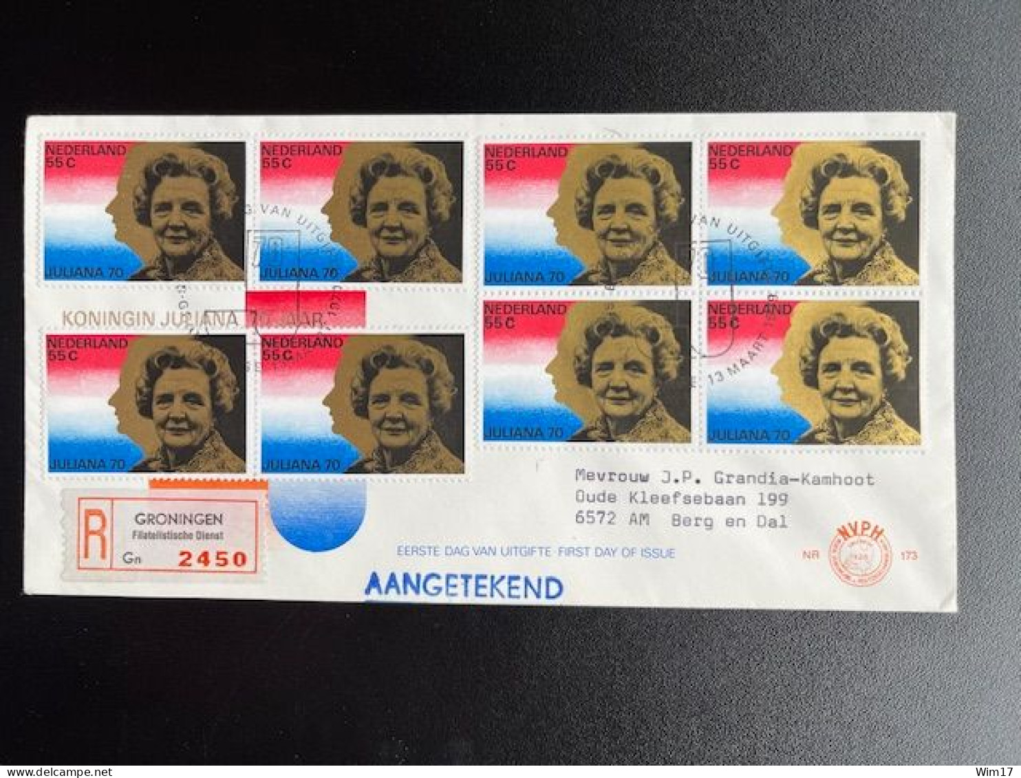 NETHERLANDS 1979 REGISTERED LETTER GRONINGEN FILATELISTISCHE DIENST TO BERG EN DAL 13-03-1979 NEDERLAND AANGETEKEND - Brieven En Documenten