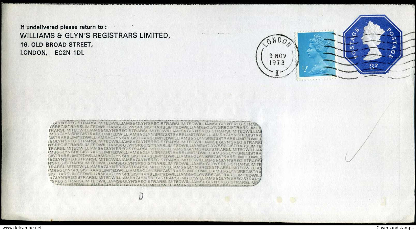 Cover - 'Williams & Glyn's Registrars Limited' - Entiers Postaux