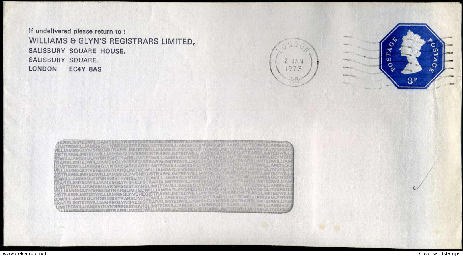 Cover - 'Williams & Glyn's Registrars Limited' - Luftpost & Aerogramme