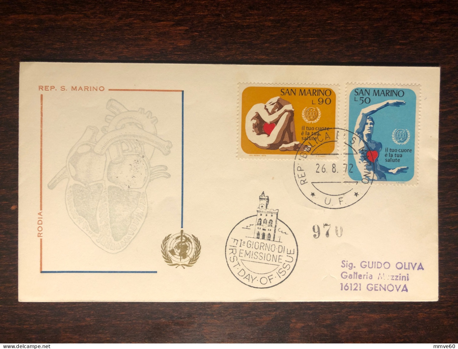 SAN MARINO FDC COVER 1972 YEAR HEART CARDIOLOGY HEALTH MEDICINE STAMPS - FDC