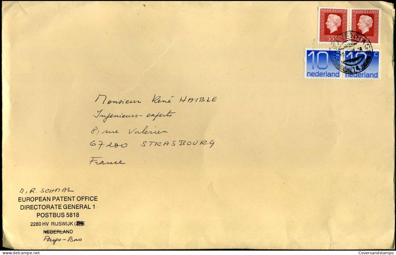 Cover To Strasbourg, France - 'European Patent Office Directorate General 1, Rijswijk' - Brieven En Documenten