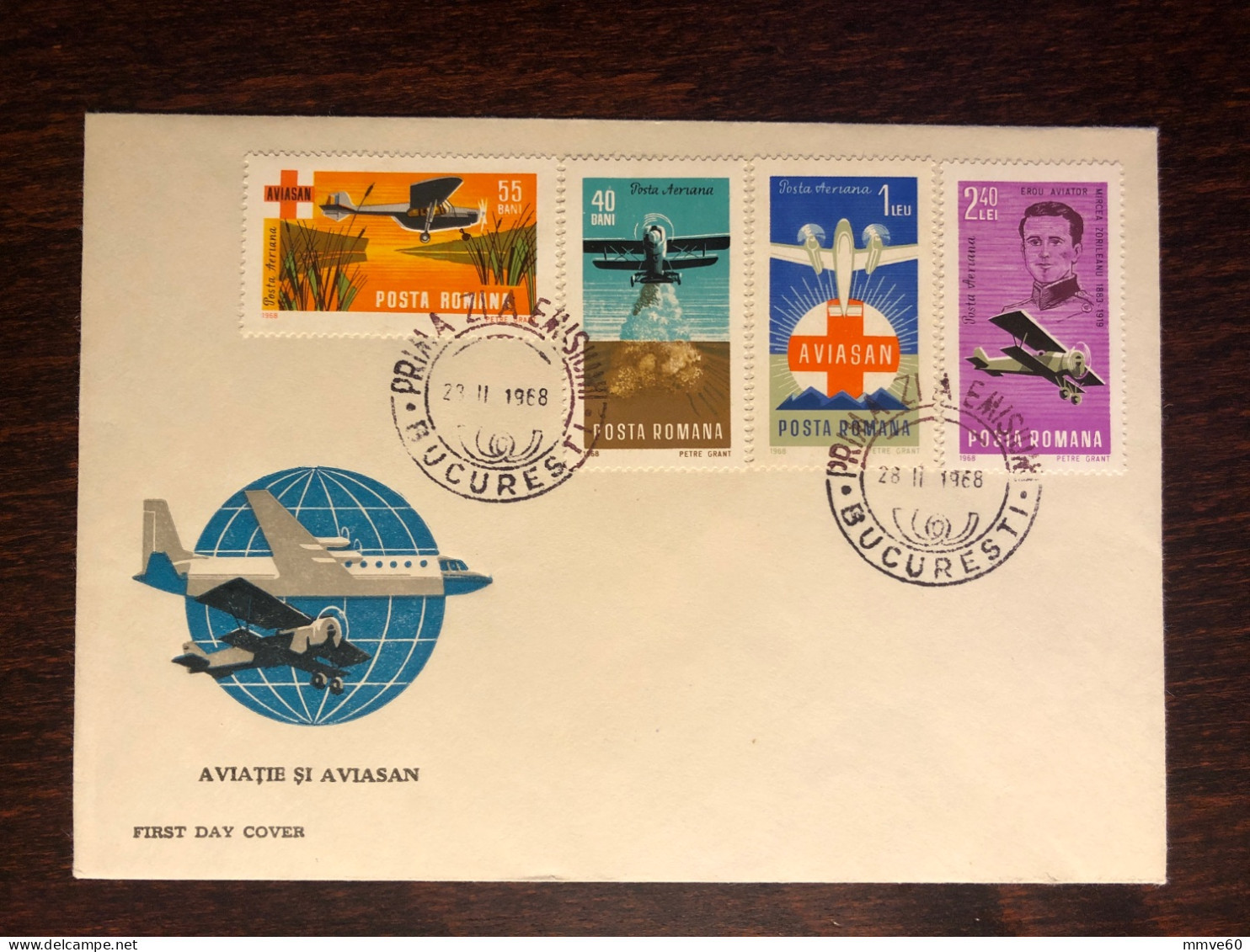 ROMANIA FDC COVER 1968 YEAR RED CROSS SANITARY AVIATION HEALTH MEDICINE STAMPS - FDC