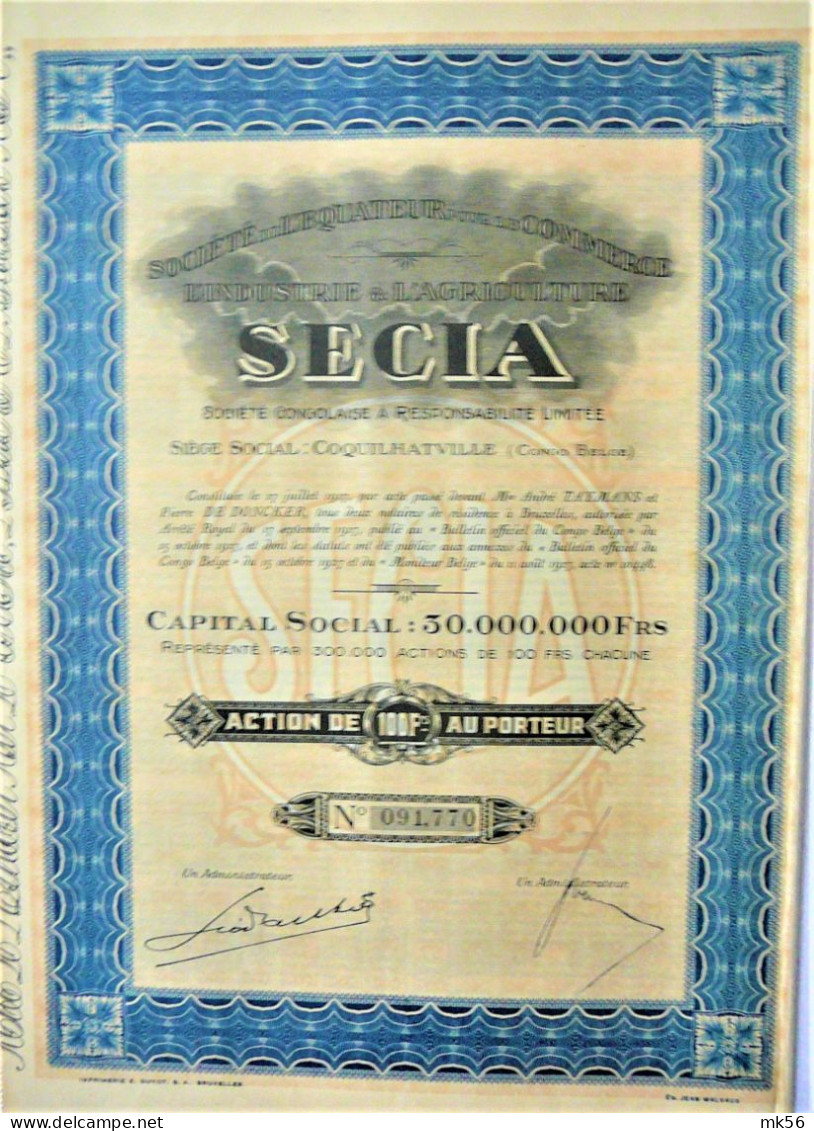 Société De L'Equateur Pour Le Commerce, L'Industrie Et L'Agriculture (SECIA)  (1927) - Afrique