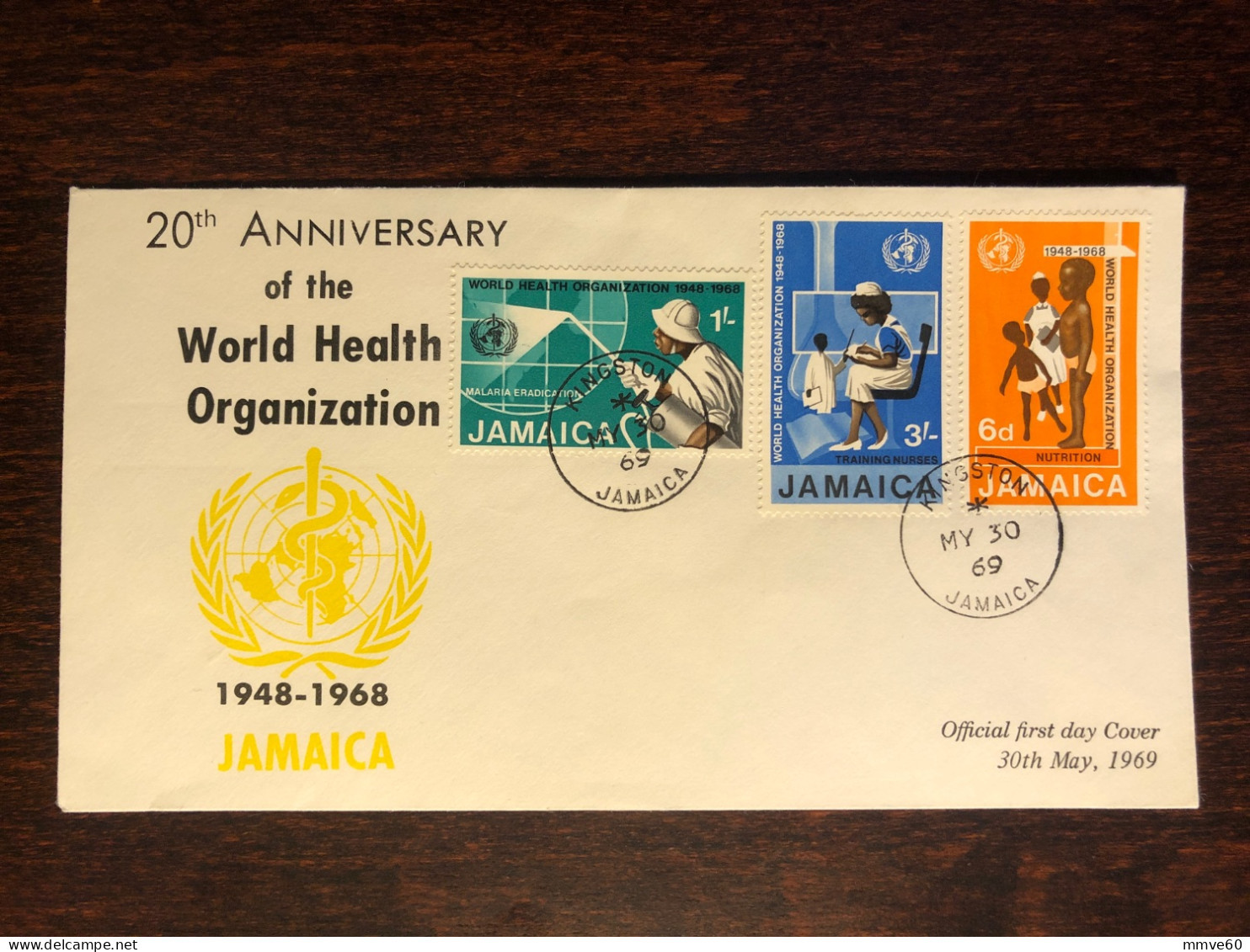 JAMAICA FDC COVER 1968 YEAR WHO MALARIA HEALTH MEDICINE STAMPS - Jamaique (1962-...)