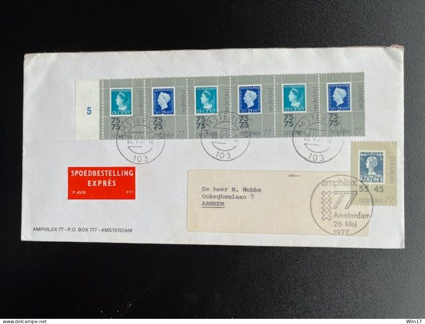 NETHERLANDS 1977 EXPRESS LETTER AMSTERDAM TO ARNHEM 20-05-1977 NEDERLAND EXPRES - Briefe U. Dokumente