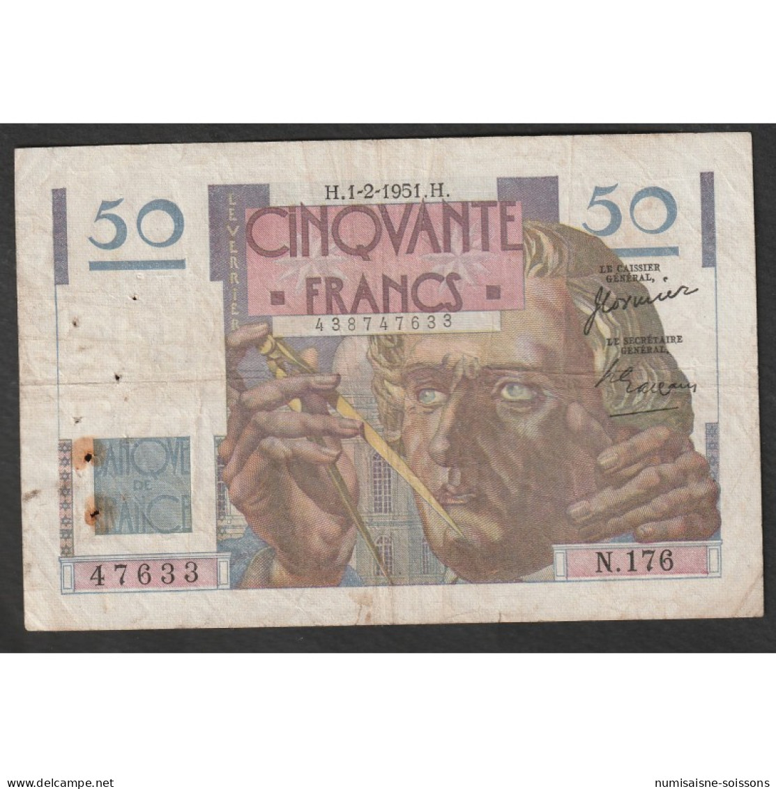 FAY 20/17 - 50 FRANCS LE VERRIER - 01/02/1951 - N.176 - PICK 127 - TB+ - 50 F 1946-1951 ''Le Verrier''