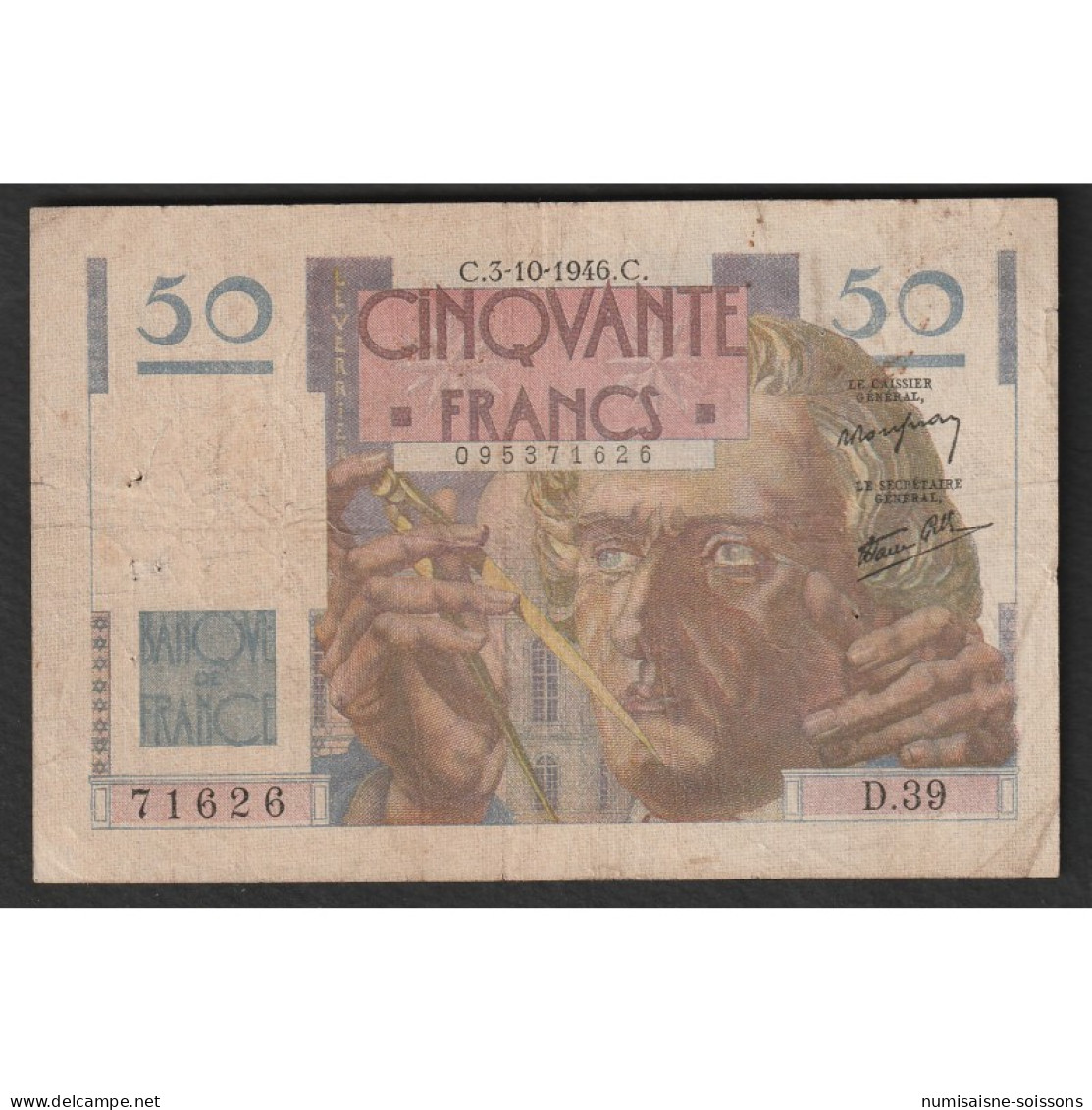 FAY 20/06 - 50 FRANCS LE VERRIER - 03/10/1946 - D.39 - PICK 127 - TB - 50 F 1946-1951 ''Le Verrier''