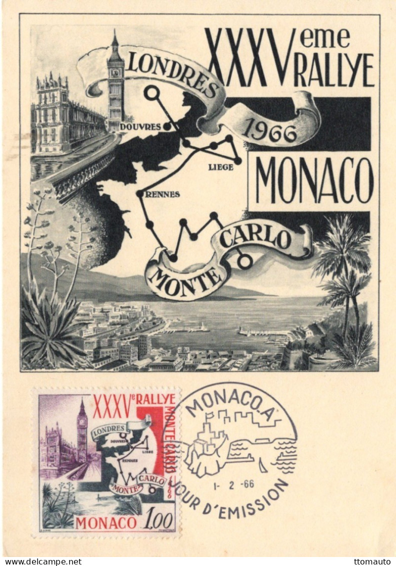 Monaco -  XXXVe Rallye De Monte-Carlo 1966 -  Départ: Londres - Maxi Carte Postale -  Premier Jour FDC - Rally's