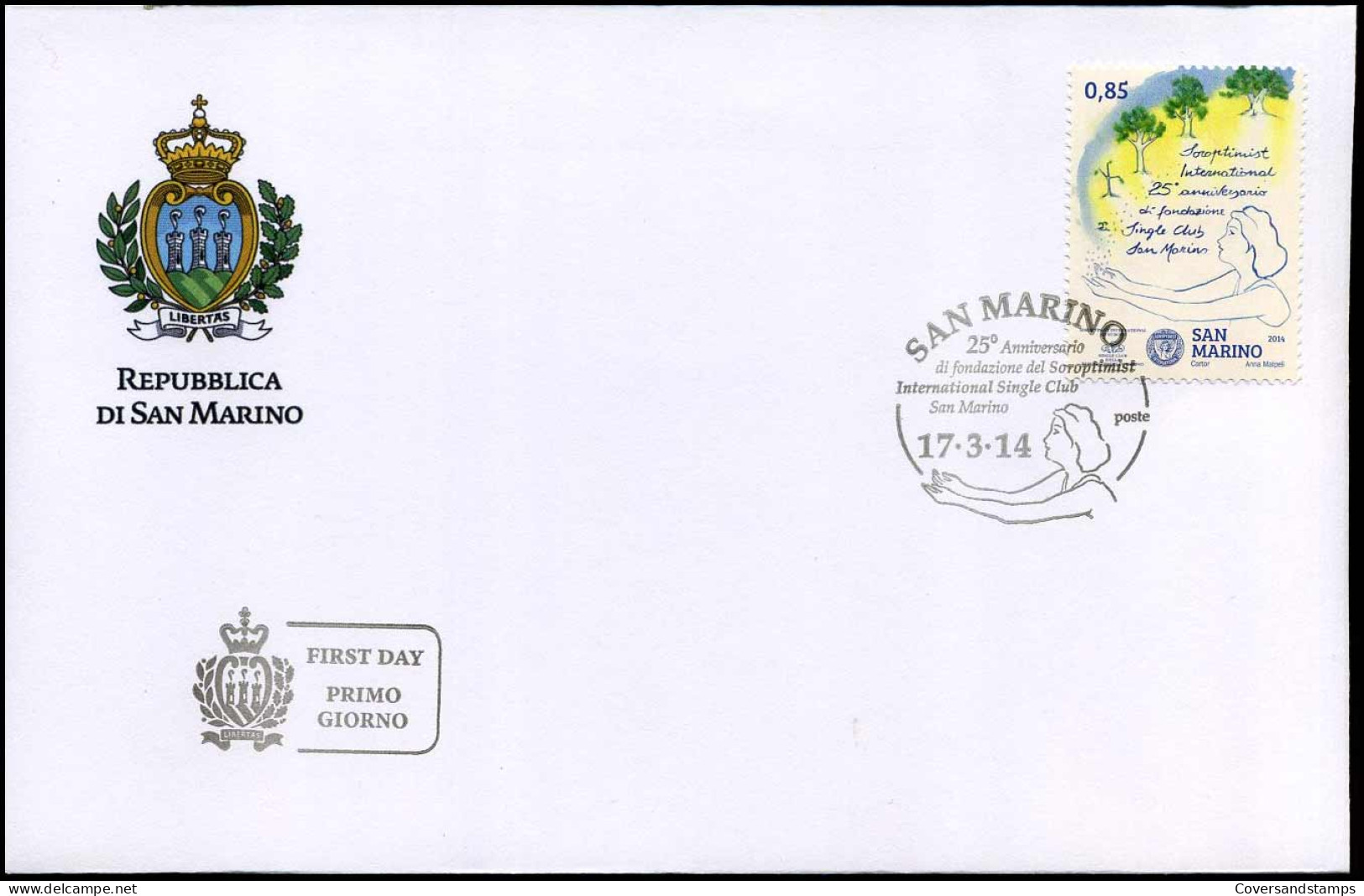 San Marino - FDC 2014 - 25° ANN. FONDAZIONE DEL SOROPTIMIST INTERNATIONAL SINGLE CLUS DI SAN MARINO - FDC