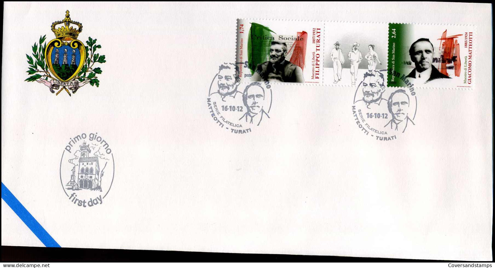 San Marino - FDC 2012 - Filippo Turati - Giacomo Matteotti - FDC