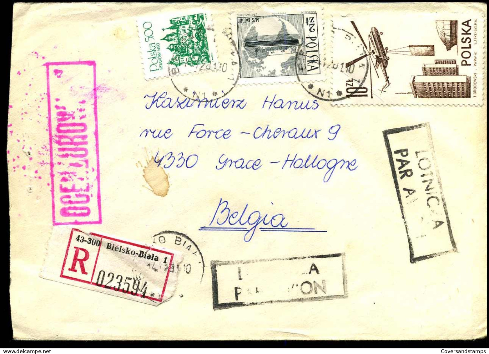 Registered Cover To Grace-Hollogne, Belgium - Lettres & Documents