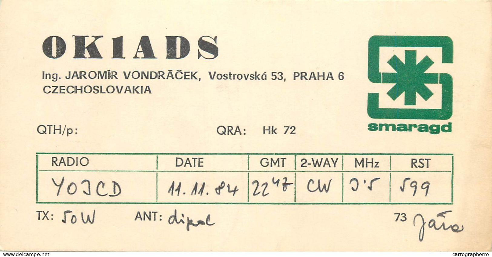 Radio Amateur QSL Post Card Czechoslovakia Y03CD OK1ADS - Amateurfunk