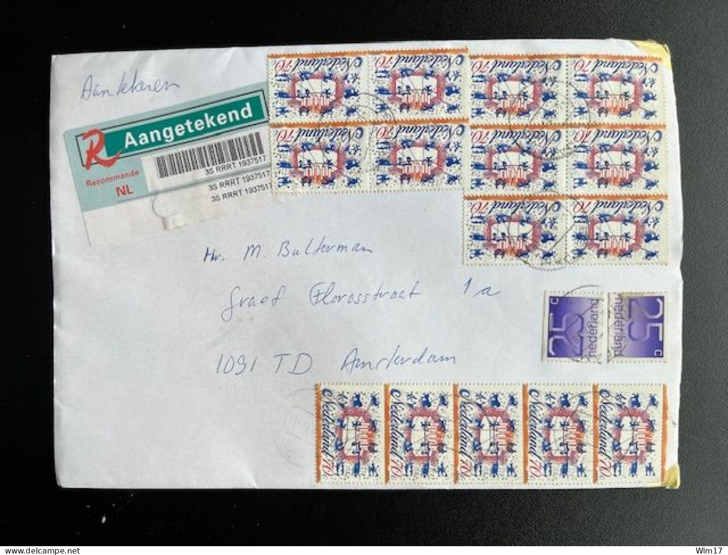 NETHERLANDS 1997 REGISTERED LETTER VEENDAM TO AMSTERDAM 04-02-1997 NEDERLAND AANGETEKEND - Lettres & Documents