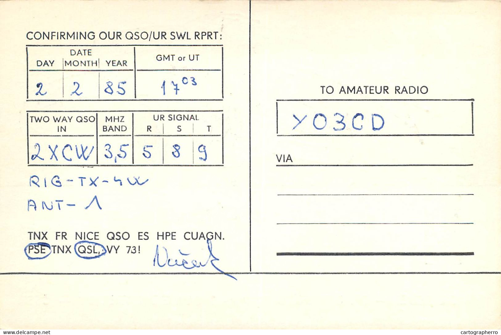 Radio Amateur QSL Post Card Y03CD OK2PIW - Amateurfunk