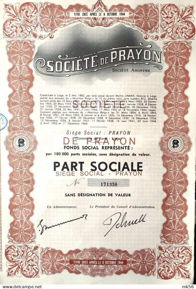 Société De Prayon - 1964 -  Part Sociale - Industrie