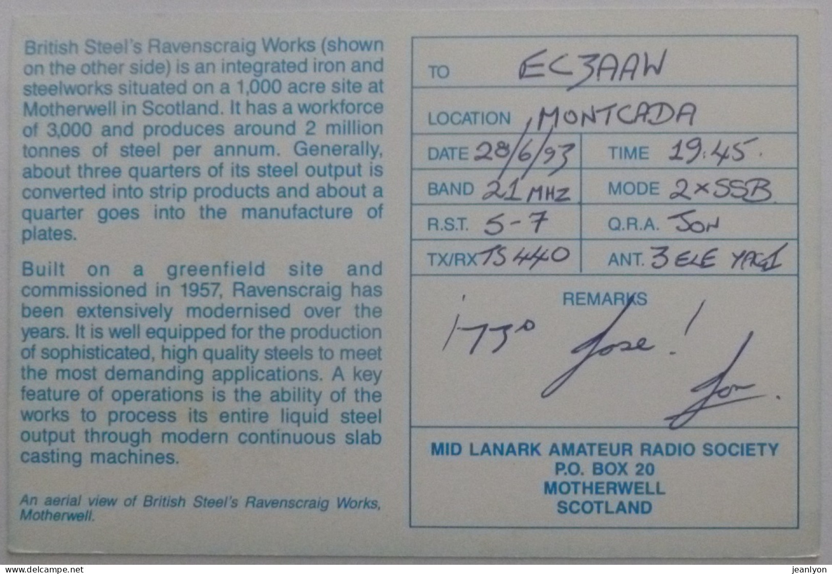 INDUSTRIE / Usine BRITISH STEEL - MOTHERWELL (Royaume-Uni) - Carte QSL  - Industry