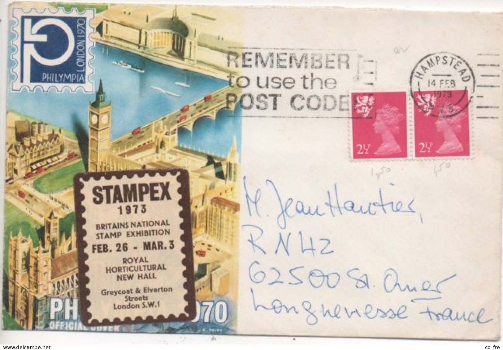 Grande-Bretagne N°624 En Paire Sur Enveloppe "STAMPEX 1973" à Londres. - Storia Postale