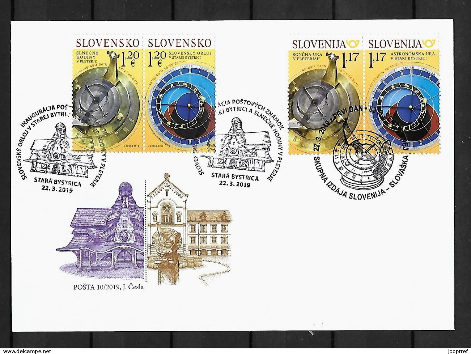 2019 Joint Slovenia And Slovakia, MIXED FDC WITH 2+2 STAMPS: Astronomical Clocks - Emissioni Congiunte