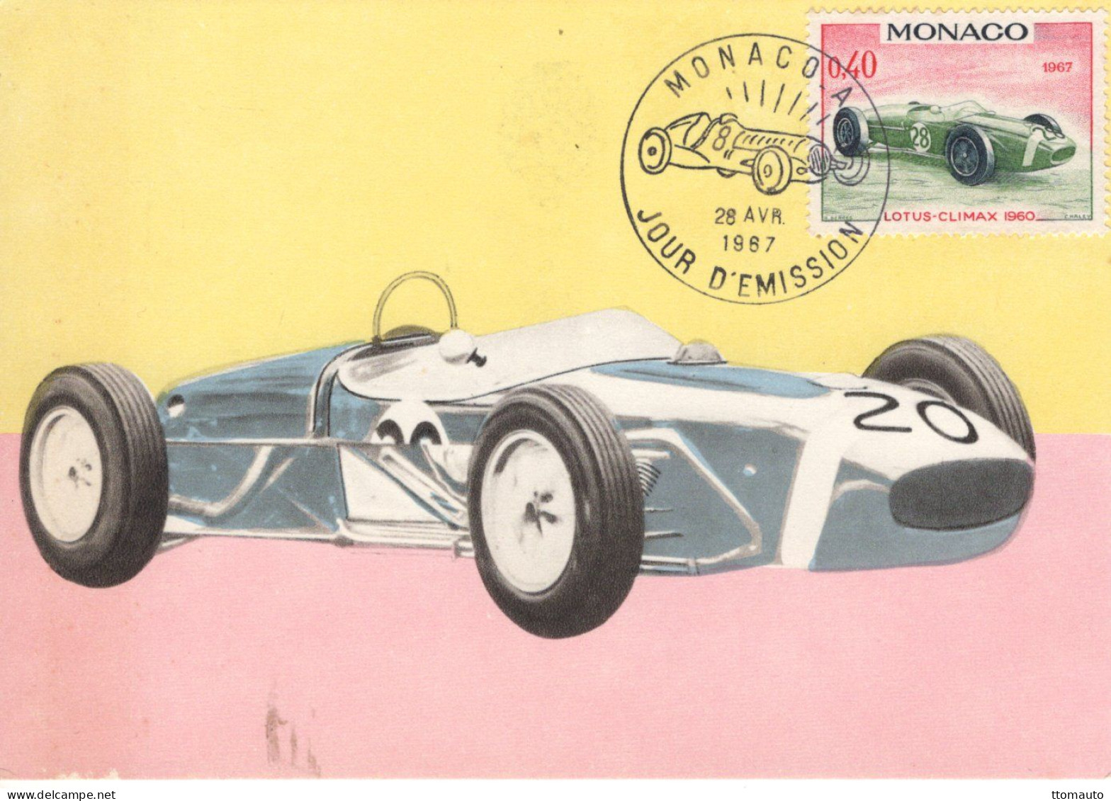 Monaco - Voitures De Course - Lotus-Climax (1960) - Carte Maxi FDC - Prémier Jour D'Emission - Cars