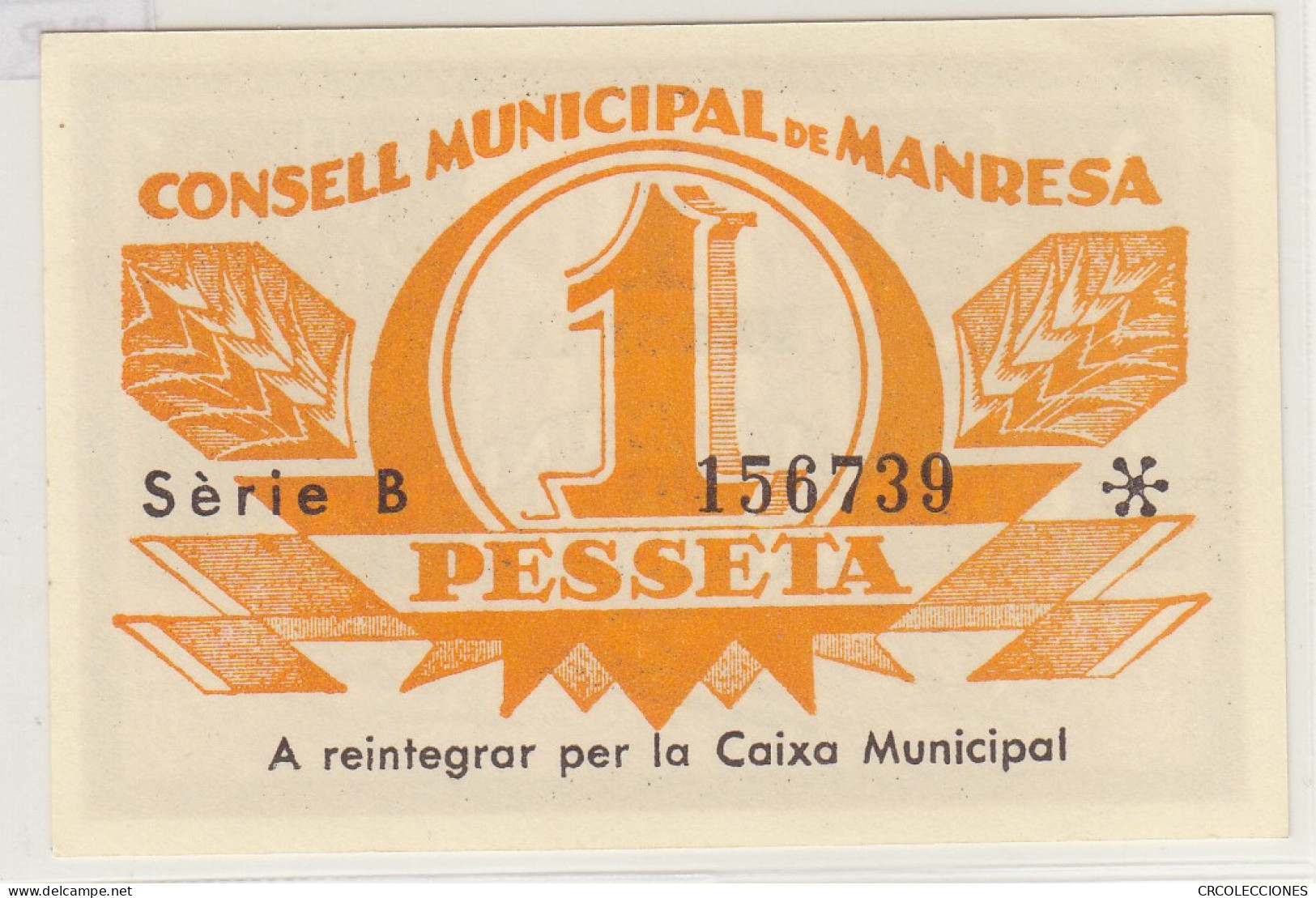 BILLETE ESPAÑA MANRESA 1 PESETA 1937 CW-CAT-MANR2 SIN CIRCULAR - Altri & Non Classificati